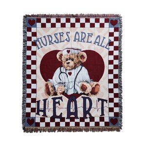 Mohawk Throw Tapestry Blanket Nurses Are All Heart  Nurse Gift 59.75x50" Vtg USA